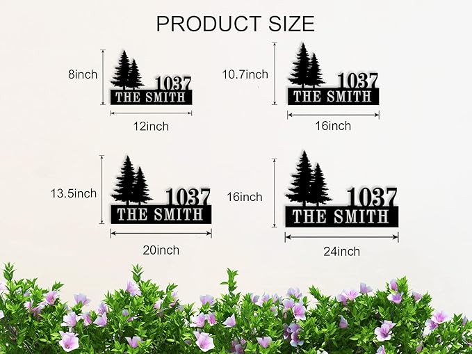 Personalized Pine Trees House Number Metal Sign Custom Address Metal Signs with Family Name