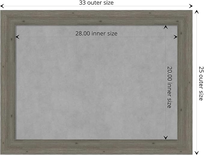 Amanti Art Grey Framed Magnetic Board 25x33 Medium Vision Board for use with Magnets, 100% Metal Sheet to Display Items as Office Decor or for Home Organization in mudroom, Kitchen or Kids Room