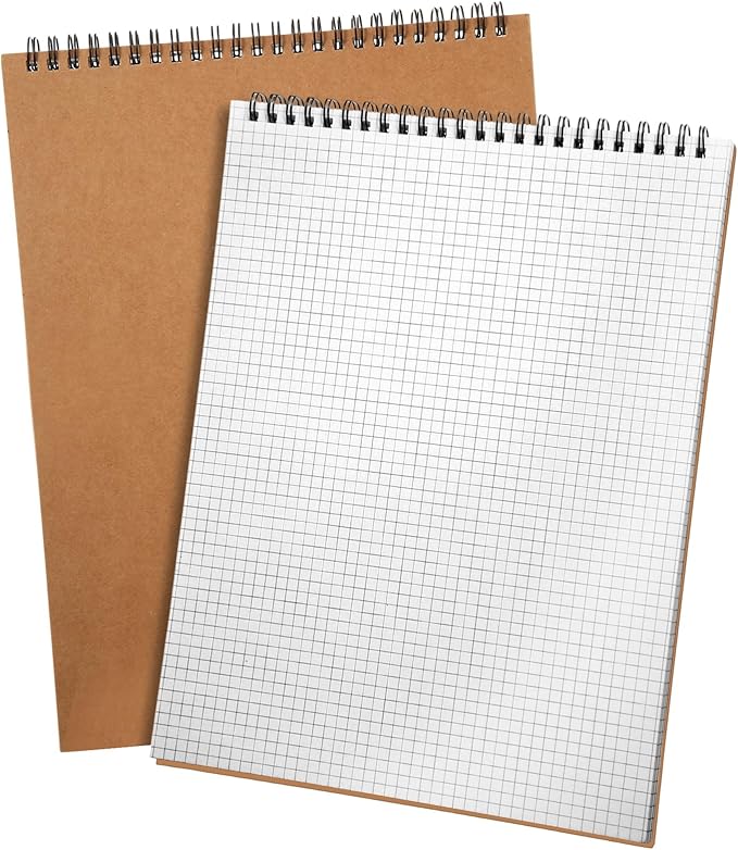 Engrowtic 2 Pack Top Spiral Graph Paper Notebooks 8.7 X11.4 Inch A4 Grid Paper Notepad 70 Sheet Memo Steno Pad for Engineering Writing Sketching Drawing School Office Supplies (Kraft)
