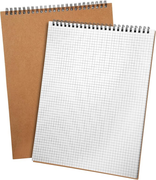 Engrowtic 2 Pack Top Spiral Graph Paper Notebooks 8.7 X11.4 Inch A4 Grid Paper Notepad 70 Sheet Memo Steno Pad for Engineering Writing Sketching Drawing School Office Supplies (Kraft)