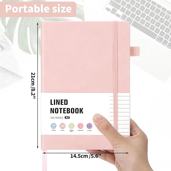Thboxes 160 Pages Lined Journal Notebook, 5.71" X 8.27" Writing & Journaling Hardcover Executive Notebooks for Student Worker Women Men Notepads Journals for Writing Travel & Organization, Pink
