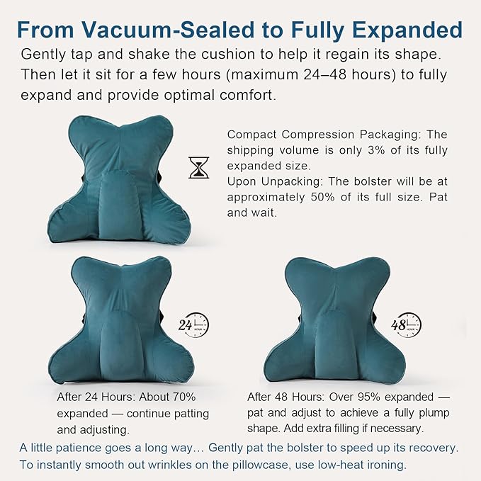 Ailuteie Lumbar Support Pillow(Pat. Pend) – Multi-Functional Ergonomic Back Cushion for Office Chair, Car Seat & Sofa, Reading Pillow with Firm Multi-Zone Support to Relieve Lower Back Pain,Slate Blue