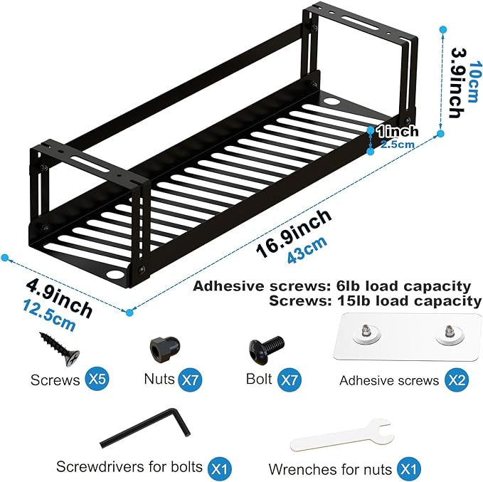 PAVSTINE Under Desk Cable Management Tray, 17 in Metal Cable Tray Basket for Wire Management, Power Strip Holder, Cord Organizer, Wire Tamer for Home/Office Desk Cable Hider Black