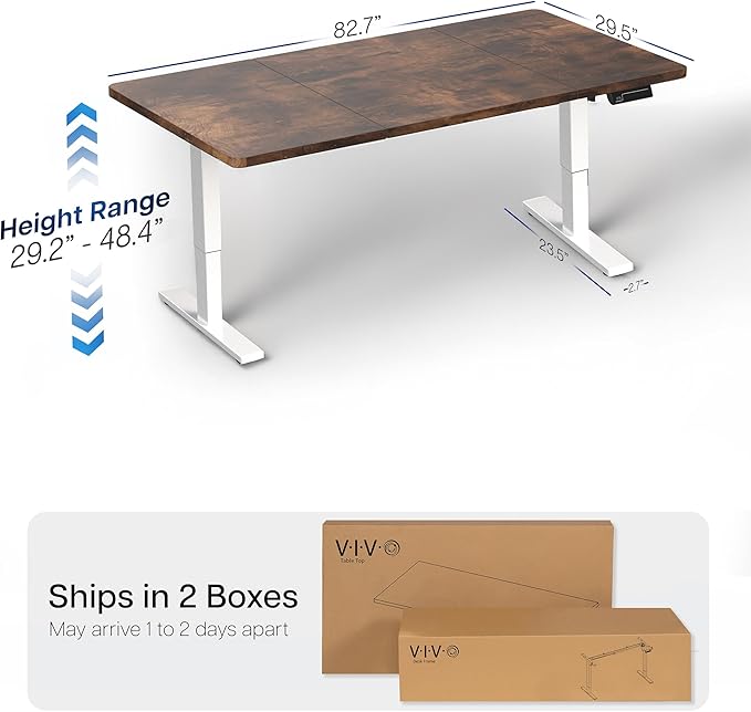 VIVO Large Electric 83 x 30 in Standing Desk, Memory Height Adjustment, 1B Series, Holds 220 lbs, Rustic Vintage Brown Top White Frame, DESK-KIT-1W8N