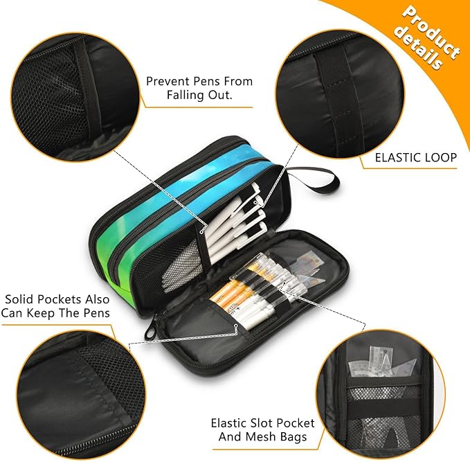 BOENLE Soccer Football on Field Pencil Case Box Boys Girls Large Pencil Pouch with Zipper Compartments Big Capacity Stationery Pen Bag Organizer for Kids Teens Adults School