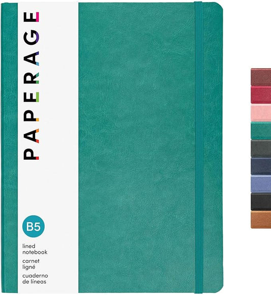 PAPERAGE Softcover Lined Journal Notebook (Teal), 176 Pages, Large B5 College Ruled Notebook, 7.5 inches x 9.8 inches - 100 GSM Thick Premium Paper, Soft Vegan Leather Journal for Home, Work & School