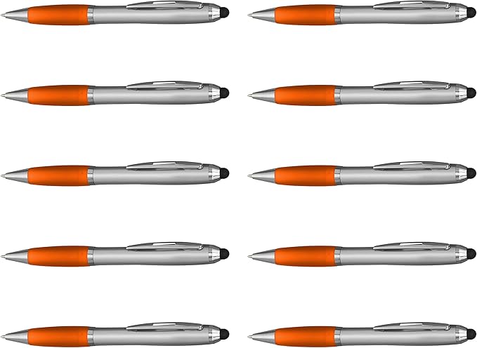 DISCOUNT PROMOS Stylus Ballpoint Pens Set of 10, Bulk Pack - Black Ink, Great for Office, School, Business, Tradeshows, Events - Orange