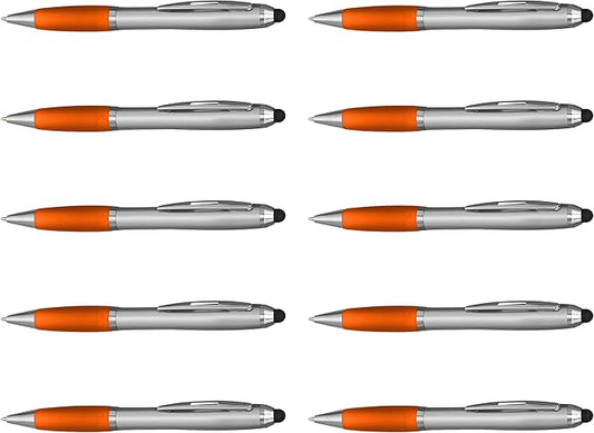 DISCOUNT PROMOS Stylus Ballpoint Pens Set of 10, Bulk Pack - Black Ink, Great for Office, School, Business, Tradeshows, Events - Orange