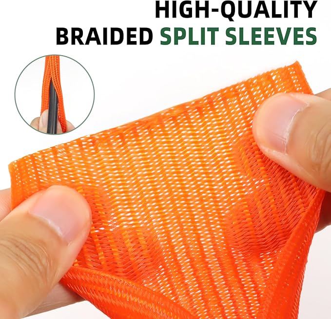 Split Wire Loom Tubing, Cable Protector Sleeve, Braided Cable Management for TV/Computer/Home Theater/Engine Bay, Cord Protectors from Pets No Chew (Orange, 3/4"-25ft)
