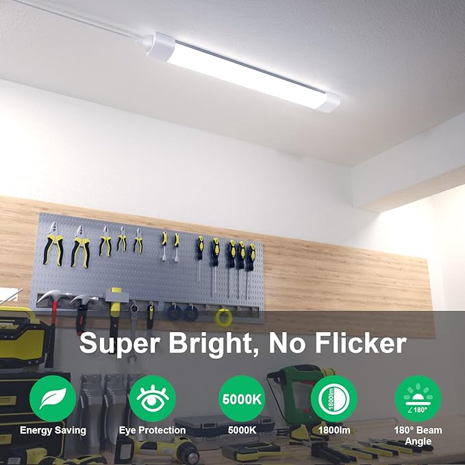 Modlicht Under Cabinet Lighting 1.4FT 5000K Linkable Closet Plug in Lights, 16W 1800LM LED Light Bar for Room Office Garage Shop Bathroom Workbench, IP66 Waterproof
