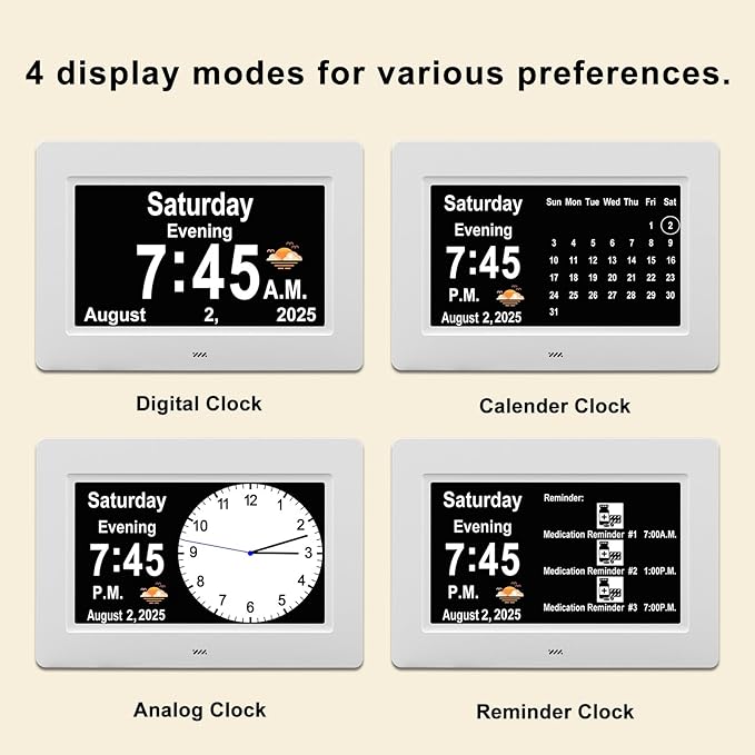 SSYA Dementia Clocks with Day and Date for Seniors,13 Alarms Custom Reminders, Extra Large Digital Calendar Clock for Elderly. (White)