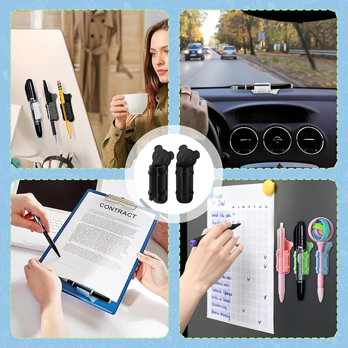 VZZNN 60 Pack Adhesive Pen Holder Clips, Colorful Silicone Pencil Holders for Desk, Wall, Whiteboard & Office Organization, Fits Markers, Pens, Pencils (60 Count, Six colors)