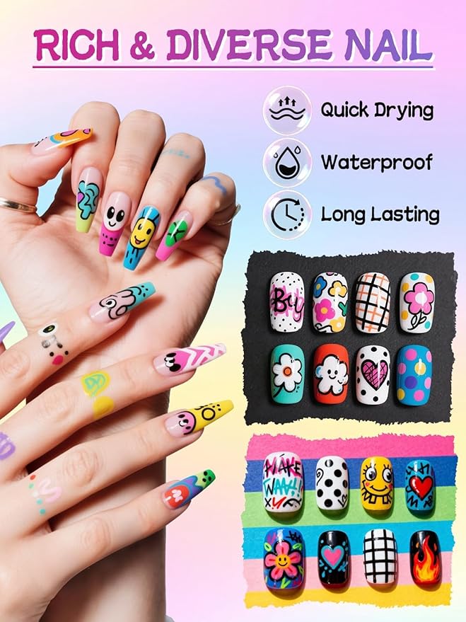 EBANKU 12 Colors Nail Art Pens Set, 3D Nail Polish Pens Acrylic Paint Pens Nail Markers for Nail Art Drawing Painting Manicure Tools Nail Design Kit Home Nail Salon DIY, 0.7MM