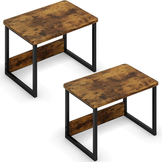 MARTY Desktop Printer Stand 2 Pack Printer Stand with Storage for Desk, Shelf Organzier for Home/Office Printer Riser Under Desk Small Table for Fax Machine Scanner(Rustic Brown)