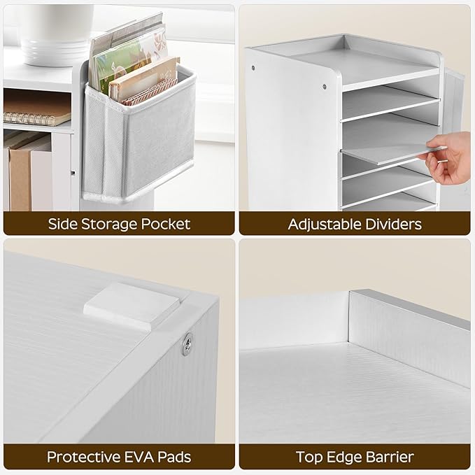 HOOBRO Adjustable Countertop Mail Sorter, 6 Tier Wooden Paper Organizer, Vertical Literature Organizer with Side Storage, Office Mailbox Cubbies, Classroom Mailbox, for Home, Office, White WT34WF01