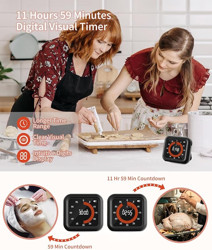 MeesMeek Digital Visual Timer - Large Display Magnetic Countdown Timer with Adjustable Volume and Brightness, 11H59M Memory Function for Kitchen, Classroom, Study Time Management, Seniors & Teachers