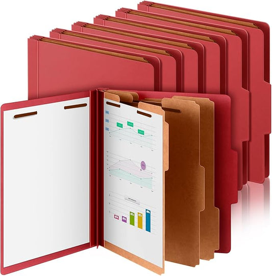 Skyygemm 12 Pcs Classification Folders Letter Size, 3 Divider Pressboard File Folder with Fasteners, Expanding File Organizer Bulk for School Teachers, Office Employee, Coworker, Staff (Red)
