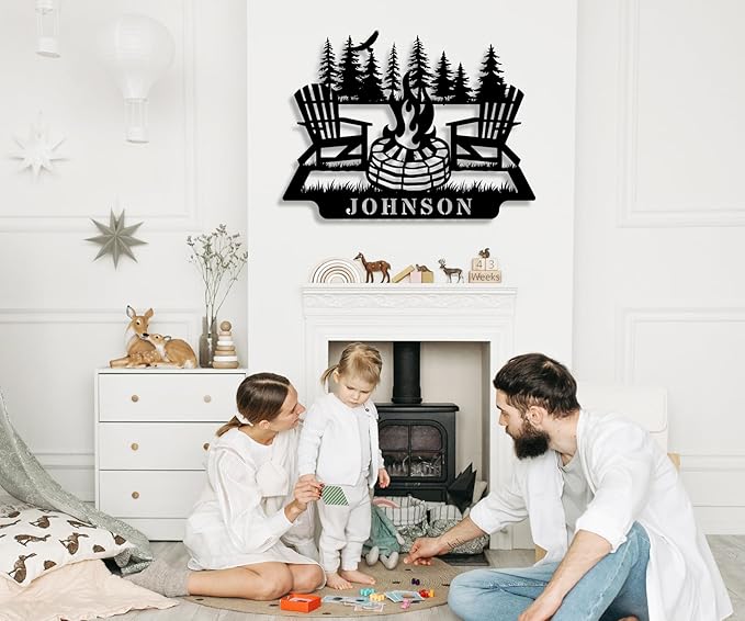 Personalized Campfire Name Metal Signs, Camper Decor,Custom Family Name Sign for RV, Custom Camper Fire Pit Signs, Personalized Camping Gifts,Metal Outdoor Sign