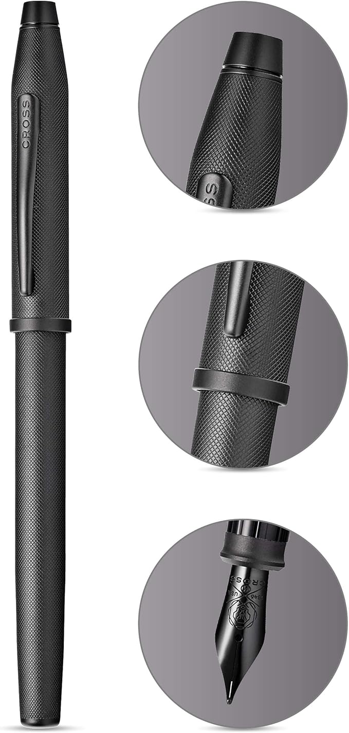 Cross Century II Refillable Fountain Pen, Fine Nib, Includes Premium Gift Box - Black Micro-Knurl