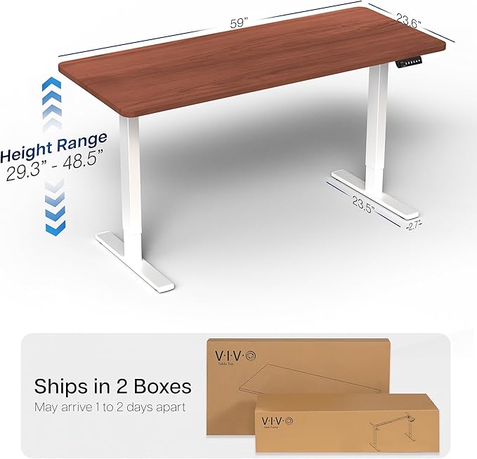VIVO Electric 60 x 24 in Standing Desk, Memory Height Adjustment, 1B Series, Holds 220 lbs, One-Piece Dark Walnut Top, White Frame, DESK-KIT-1W6D