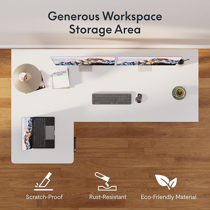 SANODESK 4-Leg L Shaped Standing Desk, Electric Height Adjustable Desk with Memory Presets for Home Office, Stand up Desk Computer Workstation, 78x43 Inches White