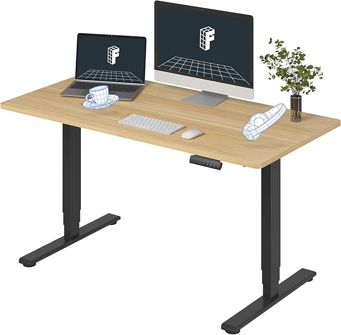 FLEXISPOT E6 3-Stage Dual Motor Electric Standing Desk 55 x 28 Sit Stand Up Desk, Holds 220 lbs, Adjustable Height w/Memory Presets, One-Piece Maple Desktop & Black Frame, Ships in 2 Boxes