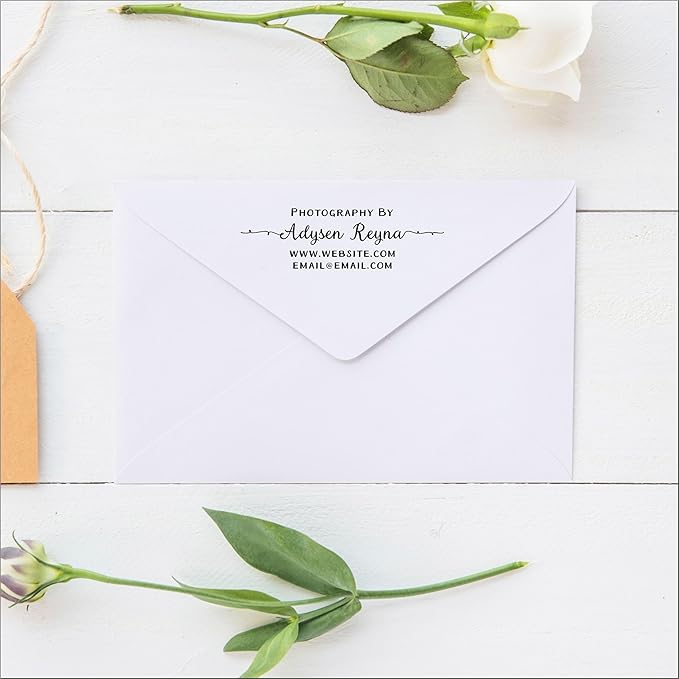 PrettySweetParty Self Inking Return Address Stamp - Custom 4 Line Personalized Address Stamp for Envelopes, Wedding Invitations, Business, Mailing Labels (Williams Curly Tails)