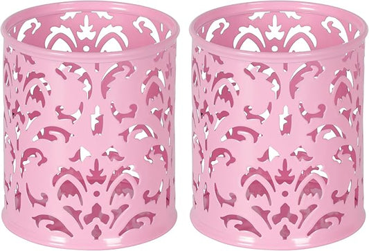 EasyPAG Pink Pen Holder for Desk, 2 Pack Round Pen Organizer, Brush Holder for Vanity, Metal Pencil Cup Organizer for Home, Office, Classroom, School