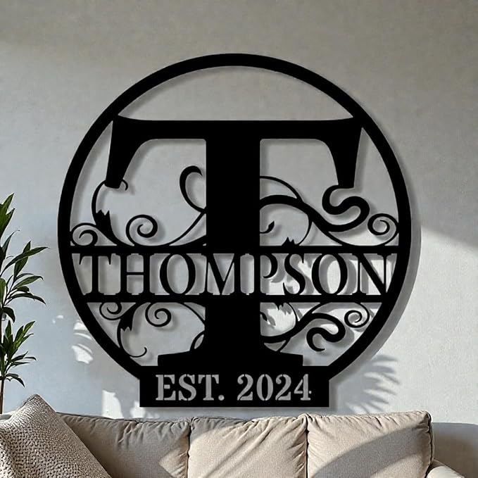 Custom Metal Signs | Personalized Monogram Name Sign | Outdoor Wall Art for Family Name | Custom Name Metal Sign, Last Name, Anniversary, Wedding Gifts for Women, Wife, Parents, couple (6'') (Design 4)