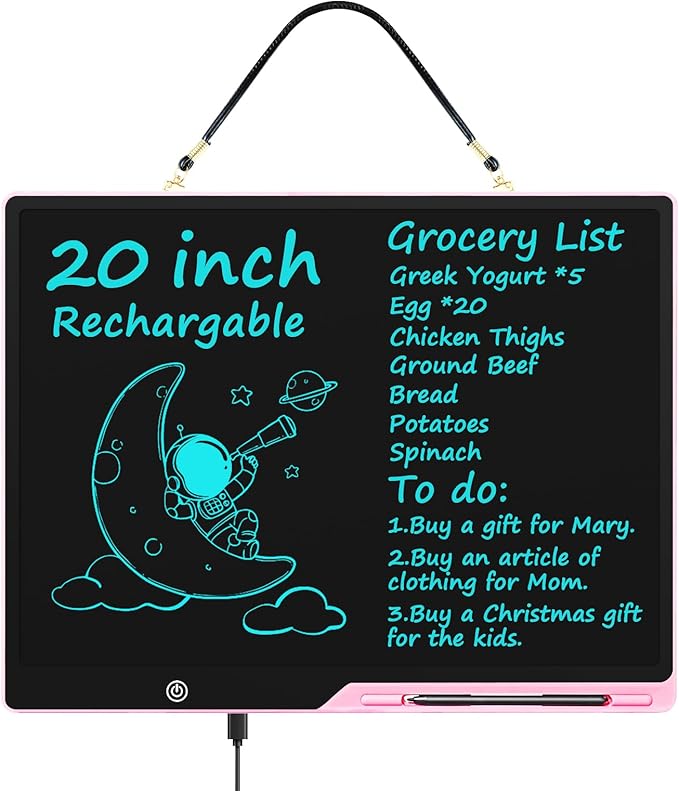 [Rechargeable] 20 Inch LCD Writing Tablet for Kids, Extra-Large Drawing Tablet for Adults, Educational & Learning Toys for Boys Girls Ages 8-12 Years Old, Drawing Board for Kids Birthday Gift (Pink)