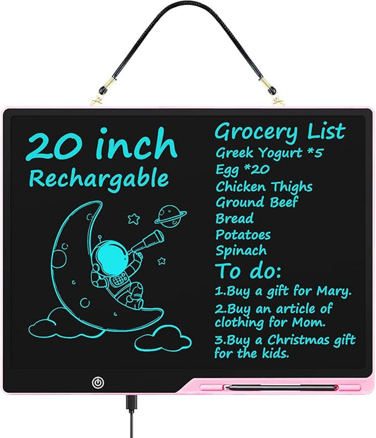 [Rechargeable] 20 Inch LCD Writing Tablet for Kids, Extra-Large Drawing Tablet for Adults, Educational & Learning Toys for Boys Girls Ages 8-12 Years Old, Drawing Board for Kids Birthday Gift (Pink)