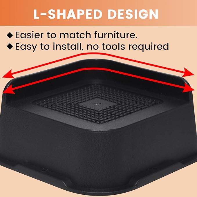 MXMZHXU Bed Risers 2 inch, 3 inch, 4 inch, 6 inch or 8 inch Heavy Duty Furniture Risers, Up to 6000 Lbs L Shaped Design Bed Lifts Blocks for Couch Desk Sofa Table (Black, 3 Inch 4 Pack)