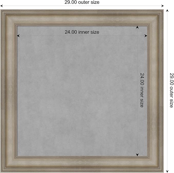 Amanti Art Silver Framed Magnetic Board 29x29 Medium Vision Board for use with Magnets, 100% Metal Sheet to Display Items as Office Decor or for Home Organization in mudroom, Kitchen or Kids Room