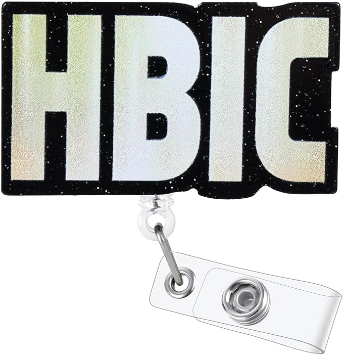 HBIC Funny Badge Reel | Retractable ID Card Sarcasm Badge Holder | Name Tag Medical Work Badge Clip for RN LPN CNA MA ER Night Shift Nurse Nursing Student Doctor | Nurse Gifts | Acrylic｜Alligator Clip