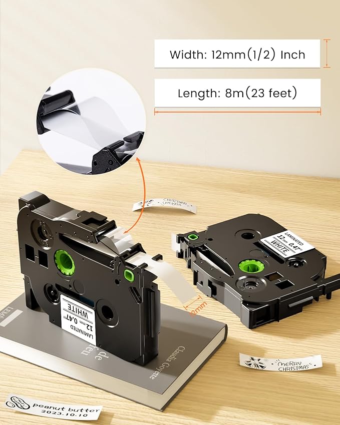 Colorty Ptouch Tape Compatible with Brother P-Touch Label Tape TZ TZe 12mm 0.47 Laminated White 1/2" Black on White TZe-231 TZE231 for PT-D200 H110 D400 D600 1900 Label Maker Refills, 10-Pack