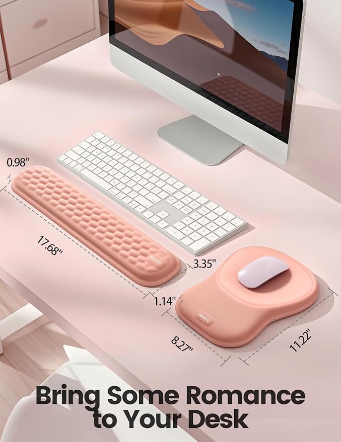 Meatanty Keyboard and Mouse Pad Wrist Rest Set, Ergonomic Wrist Pad Support, Computer Hand Palm Rest Combo, Memory Foam Typing Desk Accessories Carpal Tunnel Cushion, Laptop Office Home School-Blue