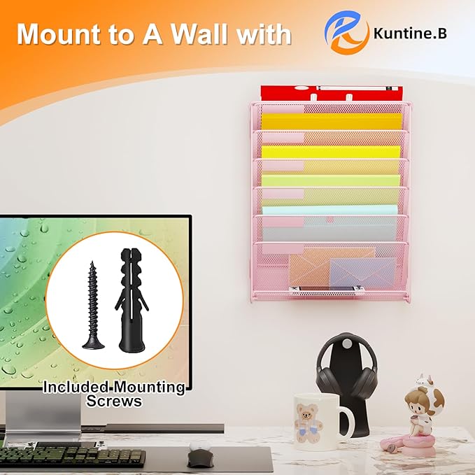 Kuntine.B Wall File Organizer (Pink, 7 Tier 2 Pack)