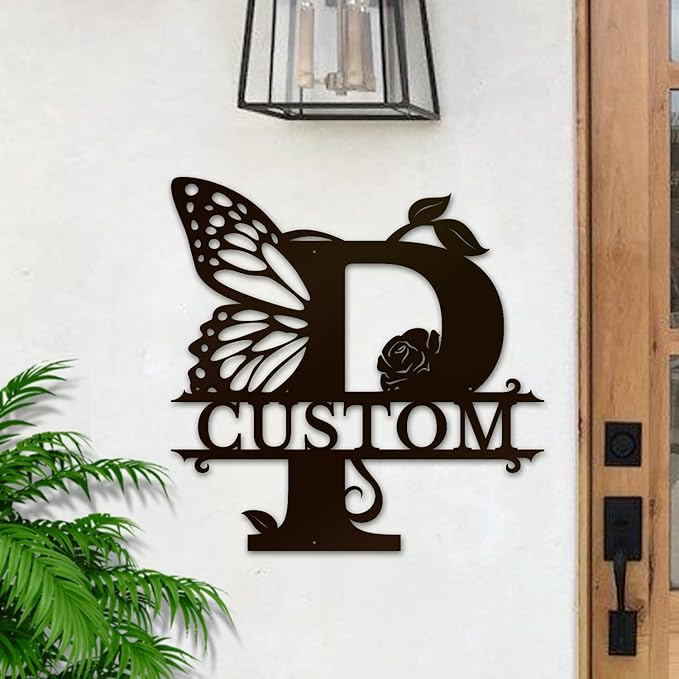 Personalized Custom Letter Name metal Signs,Custom Black Letter Monogram Wall Art Decor,Metal Signs Plaques Outdoor wall Decorative Signage (P)