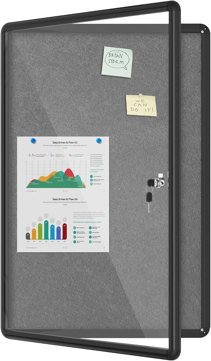 Mifuro 36"x24" Enclosed Bulletin Board, Lockable Weather-Resistant Aluminum Cork Noticeboard for School & Office, Black Frame w/Grey Flet