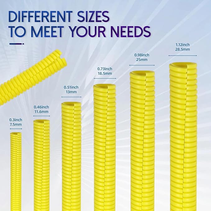 Split Wire Loom Tubing, 10,25ft Cord Protectors from Pets No Chew, Flexible Wire Covers Cord Protectors, Protective Split Cable Sleeve for Automotive Home Industrial Wires(Yellow, 0.51inch-10ft)