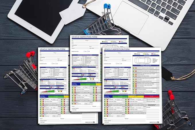 Multi-Point Inspection Form for Vehicles – 2-Part Carbonless Vehicle Checklist Pad – 8.5" x 11" Inspection Report – Edge-Glued, Manufacturer Recommended – White - Pack of 1000