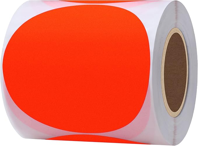 Hybsk Round Color Coding Circle Dots Labels Warehouse Inventory Organizer Stickers (3 inch, Fluorescent Red)