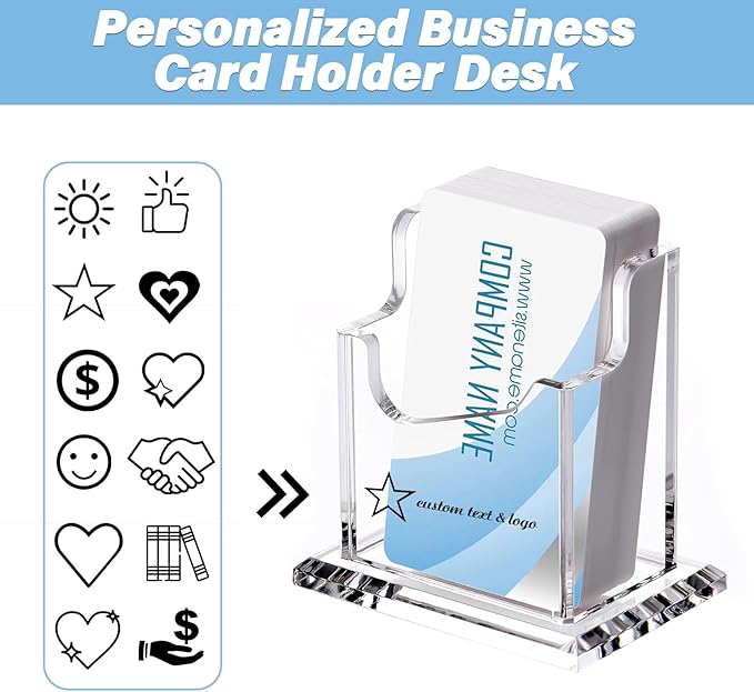 HJX Custom Business Card Holder Desk-Personalized Engraved Wooden Business Card Case Holder, Customized Name Logo Business Card Display Gifts for Men Women (Acrylic-Vertical)