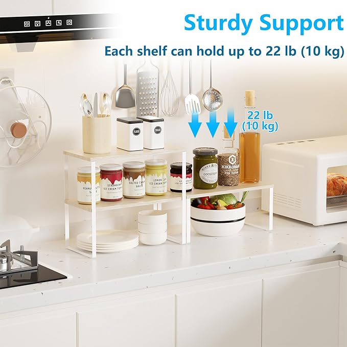 Golener Countertop Organizer Corner Shelf, 2 Tier Adjustable Stackable Corner Shelves for Kitchen, Bathroom, Spice Rack, Coffee Bar, Over Sink, Dresser Table, Corner Counter Shelf Stand, Natural Beige | Corner Shelves, for Kitchen, Bathroom, Spice Rack...