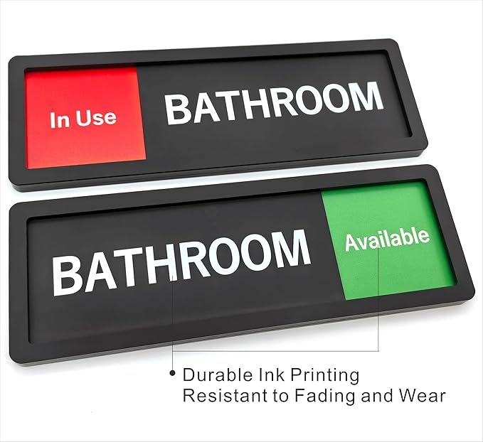 Bathroom Sign – In Use/Available Slide Switch Sign, Premium Durable Acrylic Material, Super Strong Self-Adhesive, Quick Installation, Suitable For Your Home And Business (9×3 Inches, Black)