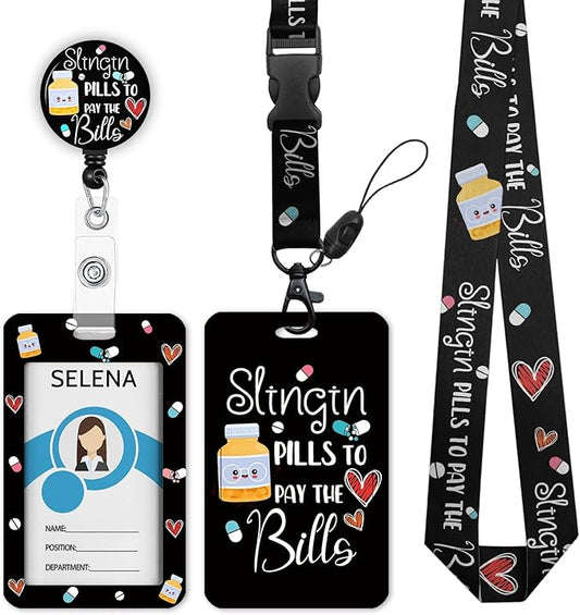 ID Badge Holder with Breakaway Lanyard, Nurse Lanyards for ID Badges Name Tags ID Card Holder, Cute Badge Reel Badge Clip Retractable, Pharmacy Technician Pharmacist Design
