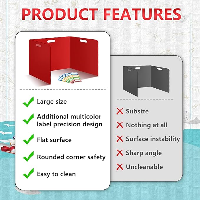 24Pack Desk Dividers for Students 14 × 17.5 × 14 Inch Plastic Durable and Waterproof Black Privacy Folders Shields Test Dividers with Classroom Privacy Boards for School Study Supplies (24PCS Red)