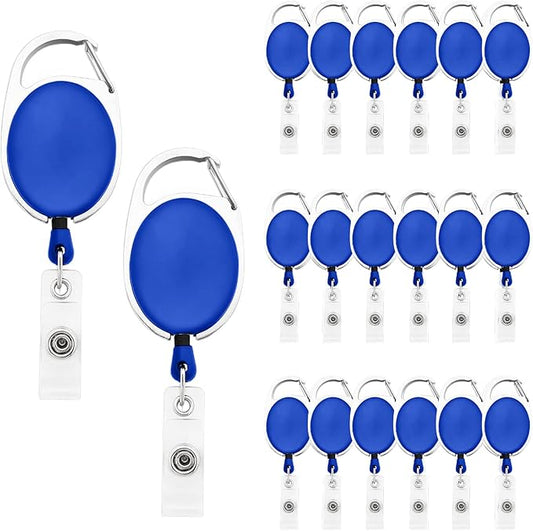 Fushing 20Pcs Retractable ID Badge Holders ID Badge Reels with Clip Retractable Badge Holders for Office Worker Doctor Nurse (Blue)