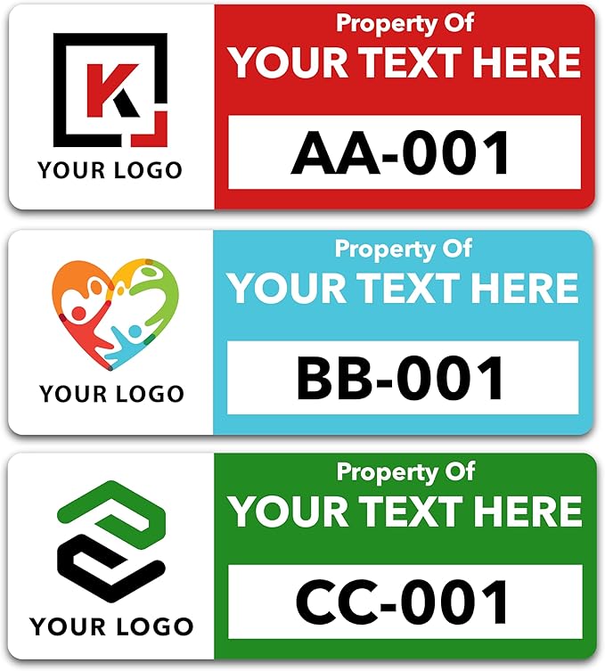 Custom Asset Tags (Upload Your Logo) - Asset Labels with Sequential Numbers - 2” x 0.7” (50-5000 Labels)