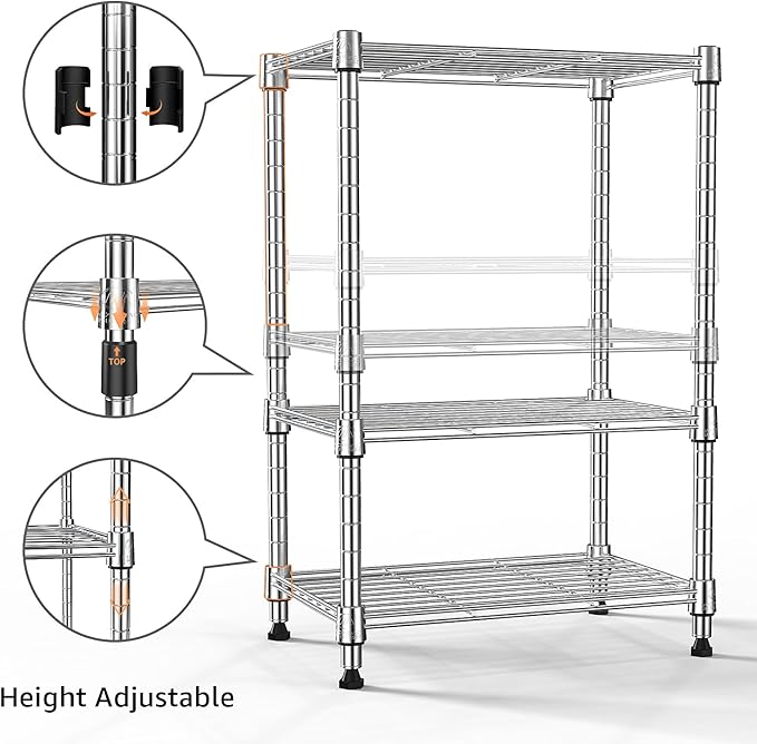 M MZG 450 lbs Wire Storage Shelving 3-Tier Utility Shelving Unit Steel Organizer Wire Rack for Home,Kitchen,Office,Chrome(11.8" D x 17.7" W x 26.4" H)